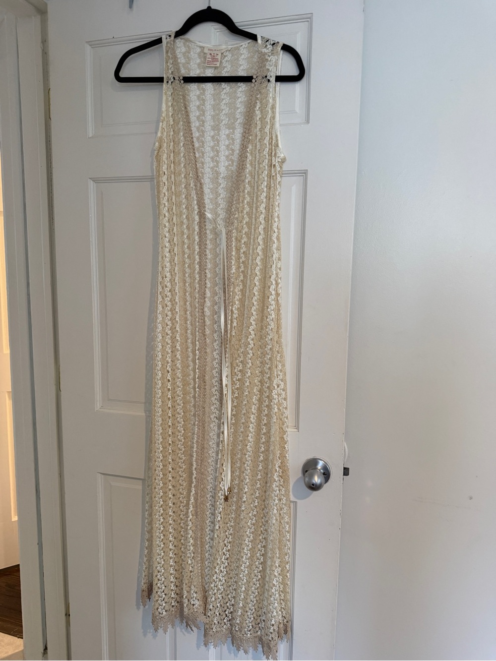 Solitaire Cream Crochet Long Sleeveless Swim Coverup